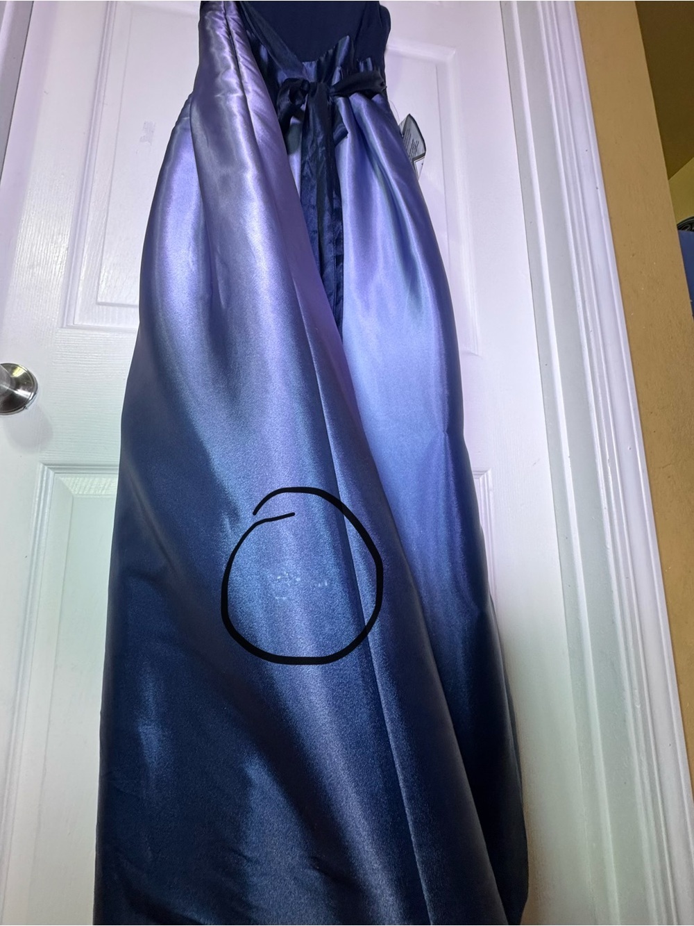 SL Fashions Navy to Sky Blue Ombre Satin Maxi Dress - Picture 5 of 12